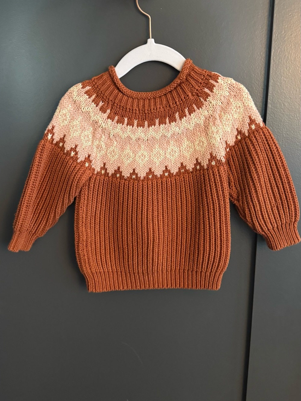 Kids Rust and Cream Fair Isle Pullover Sweater